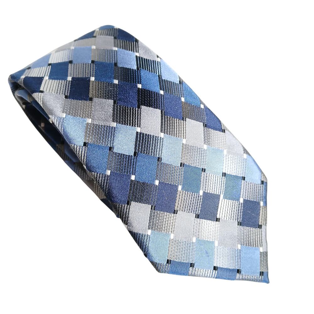 Van Heusen Blue/Silver Woven Print 100% Silk Mens Tie Work Office Career